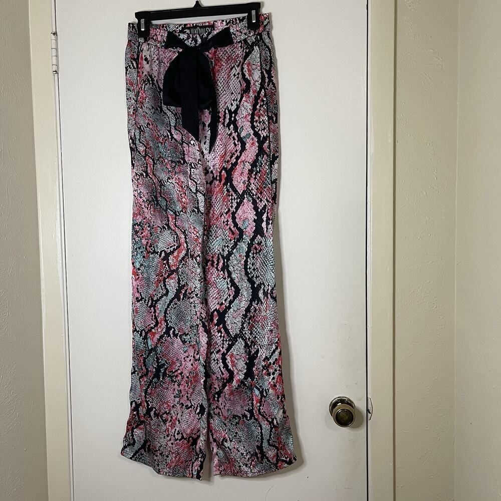 Valery Kovalska Pink Python silk drawstring straight leg lounge pants size small
